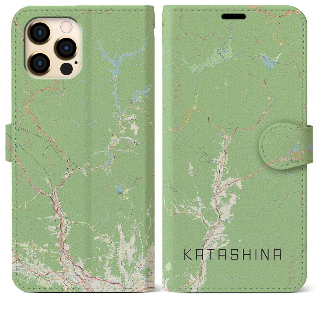 【片品(群馬県)】地図柄iPhoneケース(手帳タイプ)ナチュラル・iPhone 12 Pro Max 用