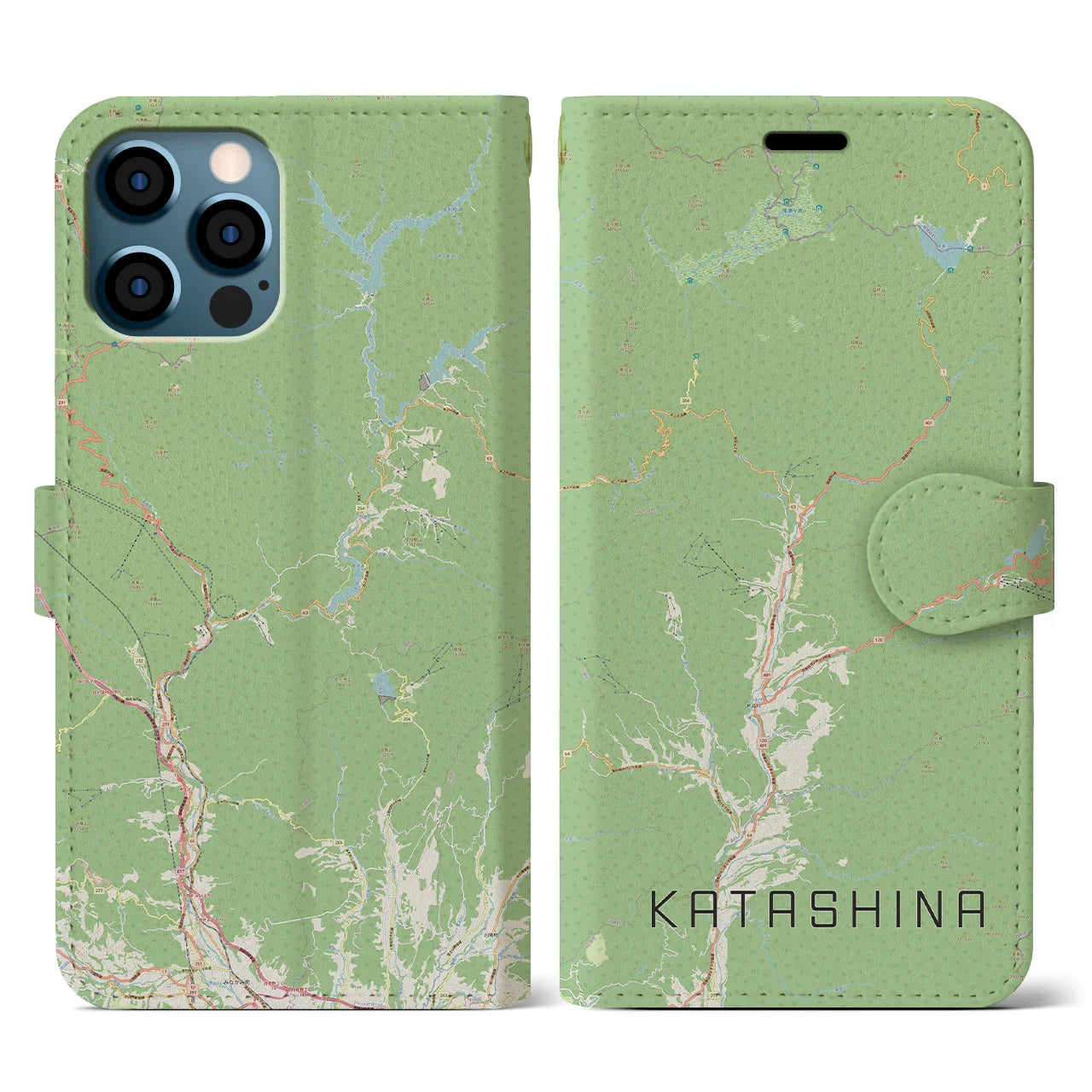 【片品(群馬県)】地図柄iPhoneケース(手帳タイプ)ナチュラル・iPhone 12 / 12 Pro 用