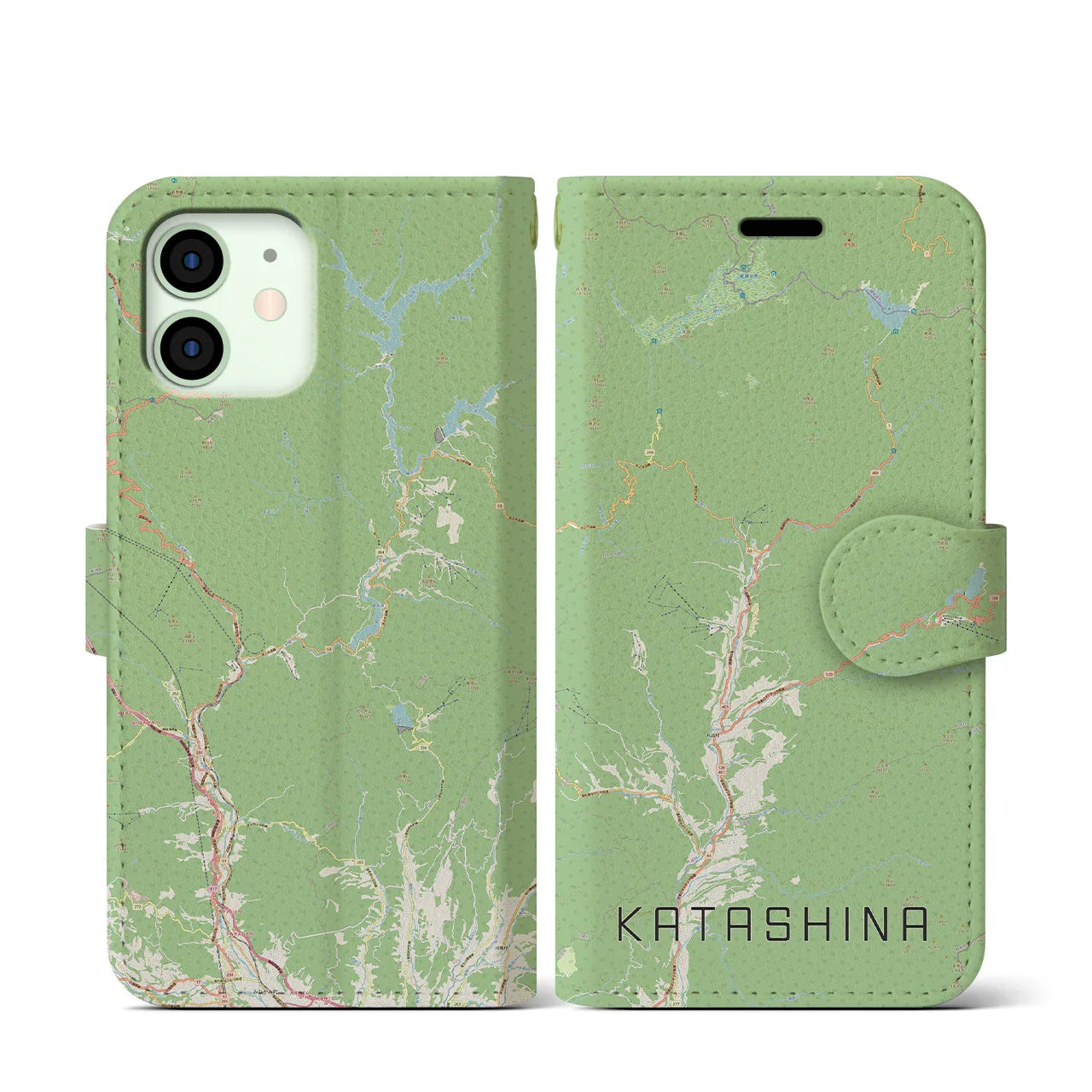 【片品(群馬県)】地図柄iPhoneケース(手帳タイプ)ナチュラル・iPhone 12 mini 用