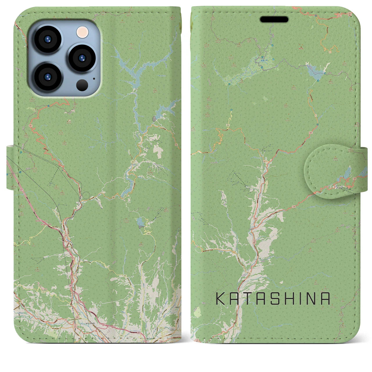 【片品(群馬県)】地図柄iPhoneケース(手帳タイプ)ナチュラル・iPhone 13 Pro Max 用