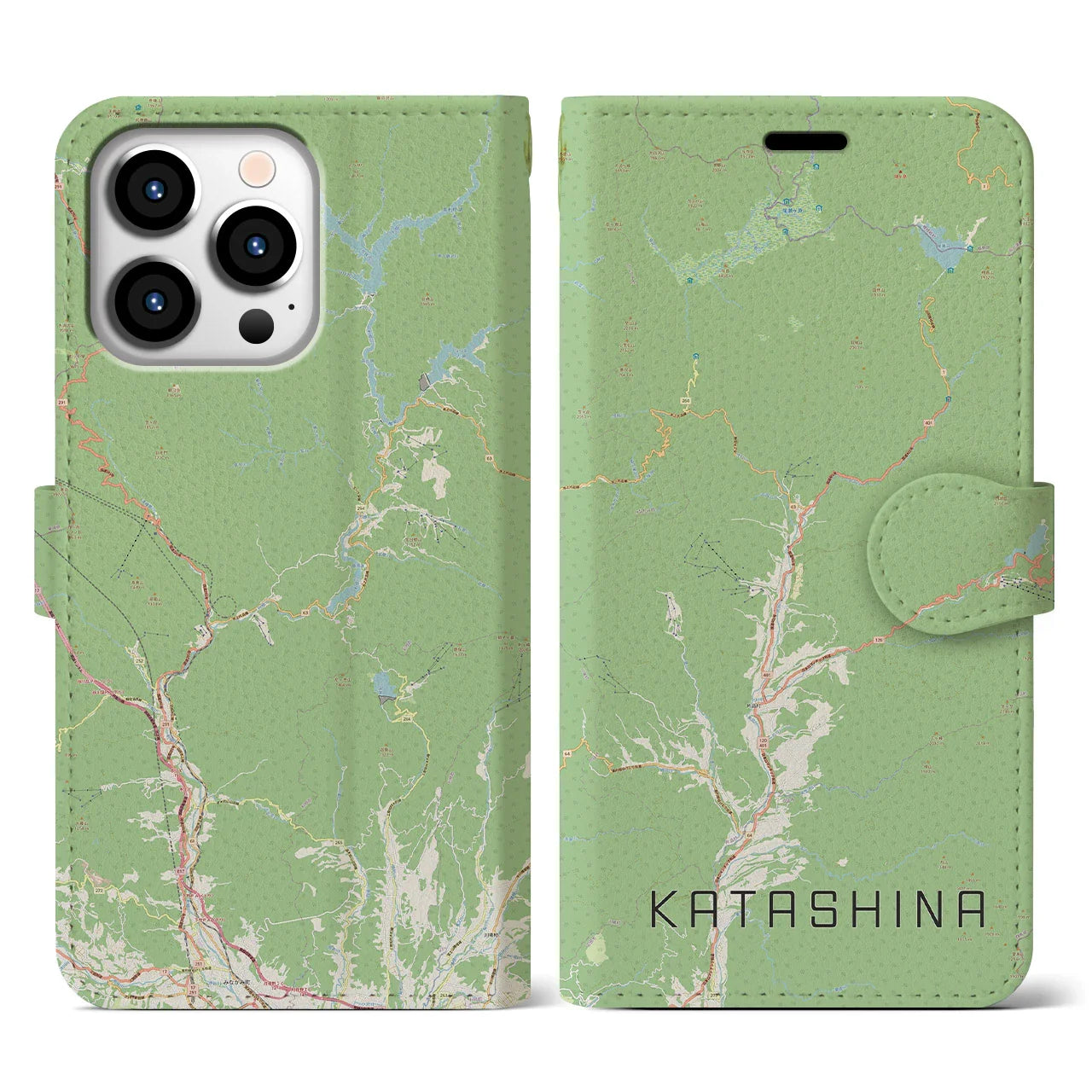 【片品(群馬県)】地図柄iPhoneケース(手帳タイプ)ナチュラル・iPhone 13 Pro 用