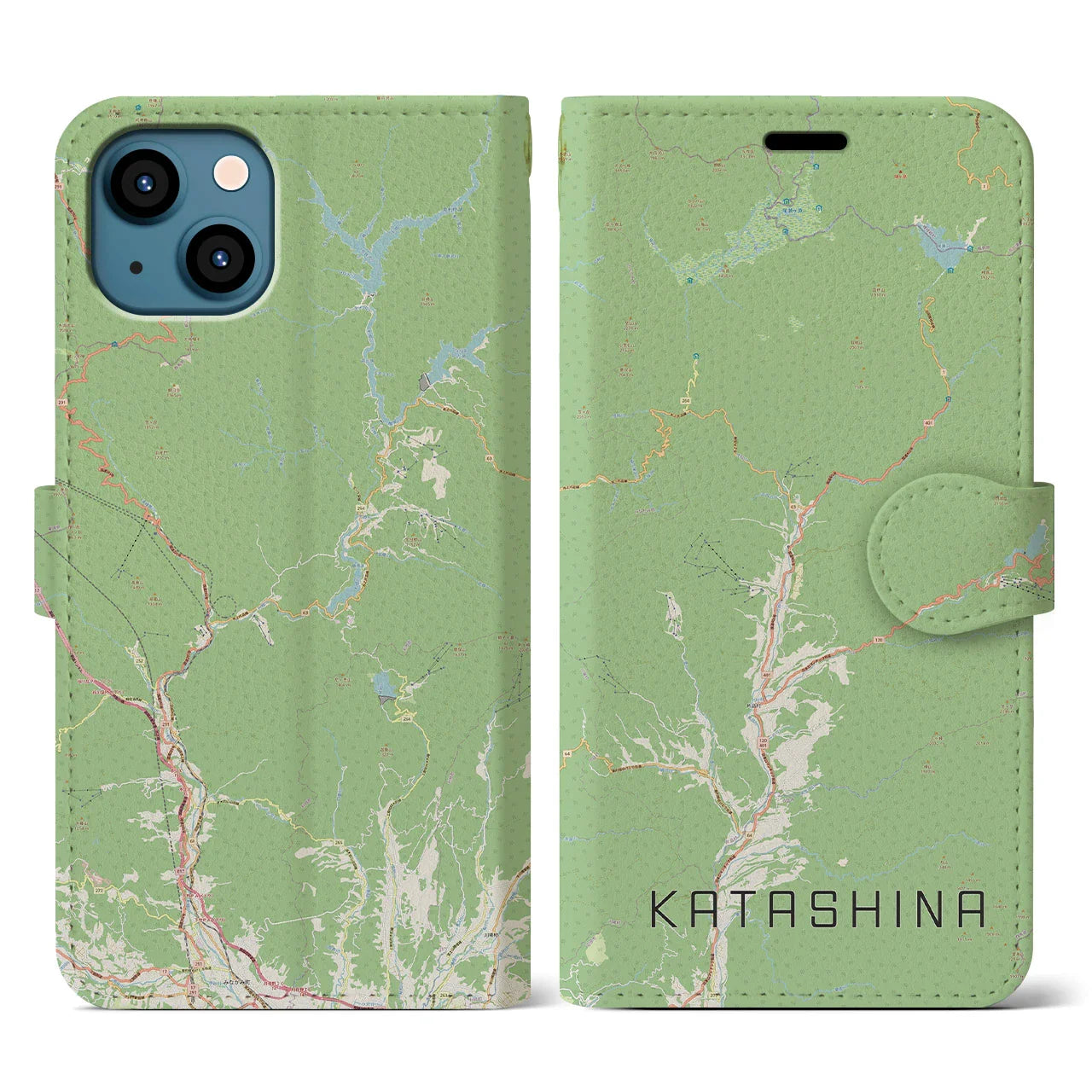 【片品(群馬県)】地図柄iPhoneケース(手帳タイプ)ナチュラル・iPhone 13 用