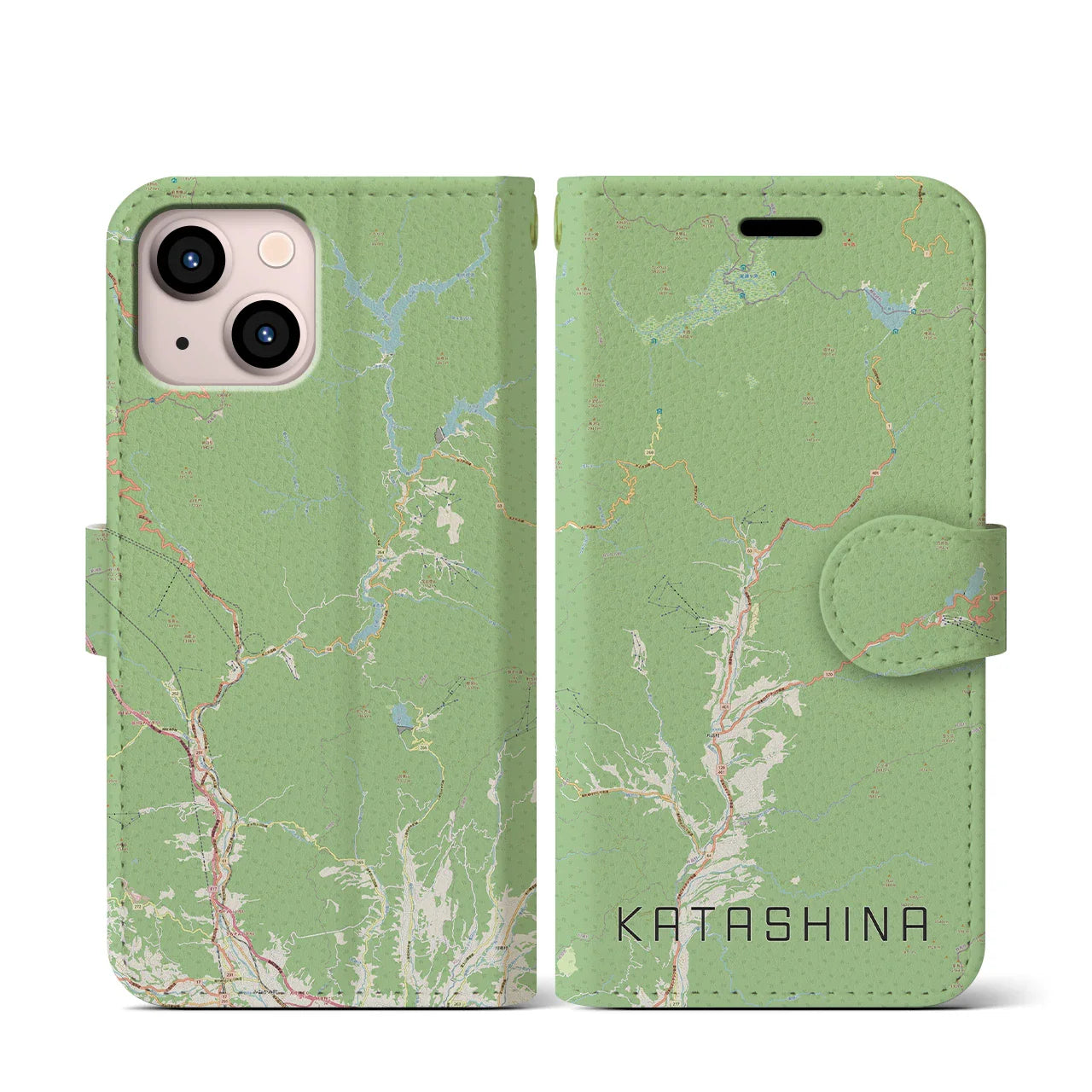【片品(群馬県)】地図柄iPhoneケース(手帳タイプ)ナチュラル・iPhone 13 mini 用
