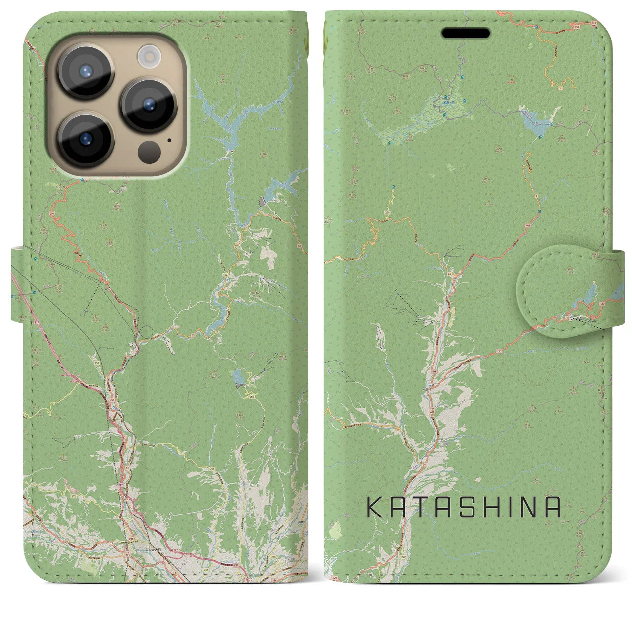 【片品(群馬県)】地図柄iPhoneケース(手帳タイプ)ナチュラル・iPhone 14 Pro Max 用