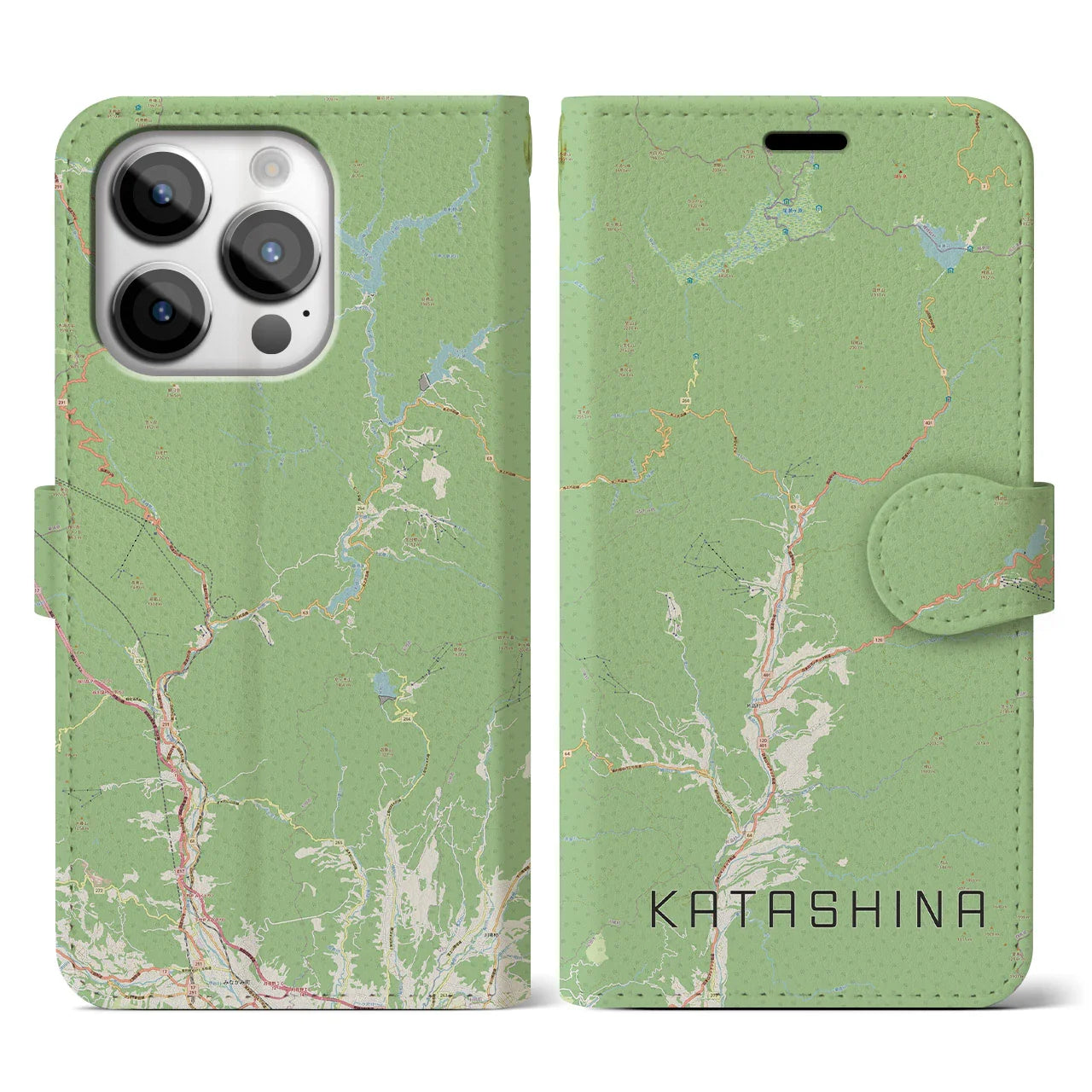 【片品(群馬県)】地図柄iPhoneケース(手帳タイプ)ナチュラル・iPhone 14 Pro 用