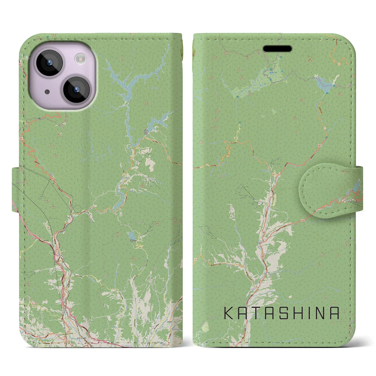 【片品(群馬県)】地図柄iPhoneケース(手帳タイプ)ナチュラル・iPhone 14 用