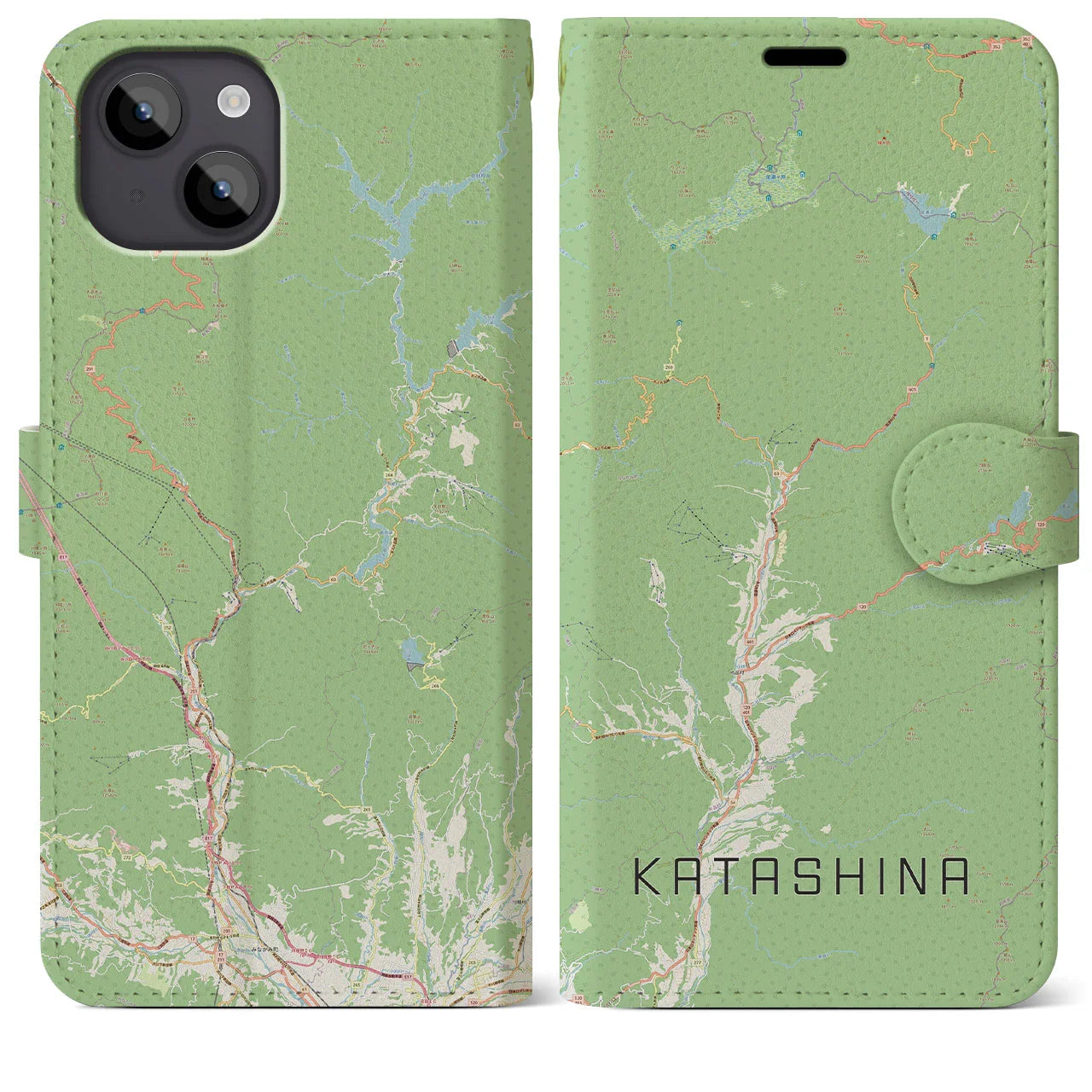 【片品(群馬県)】地図柄iPhoneケース(手帳タイプ)ナチュラル・iPhone 14 Plus 用