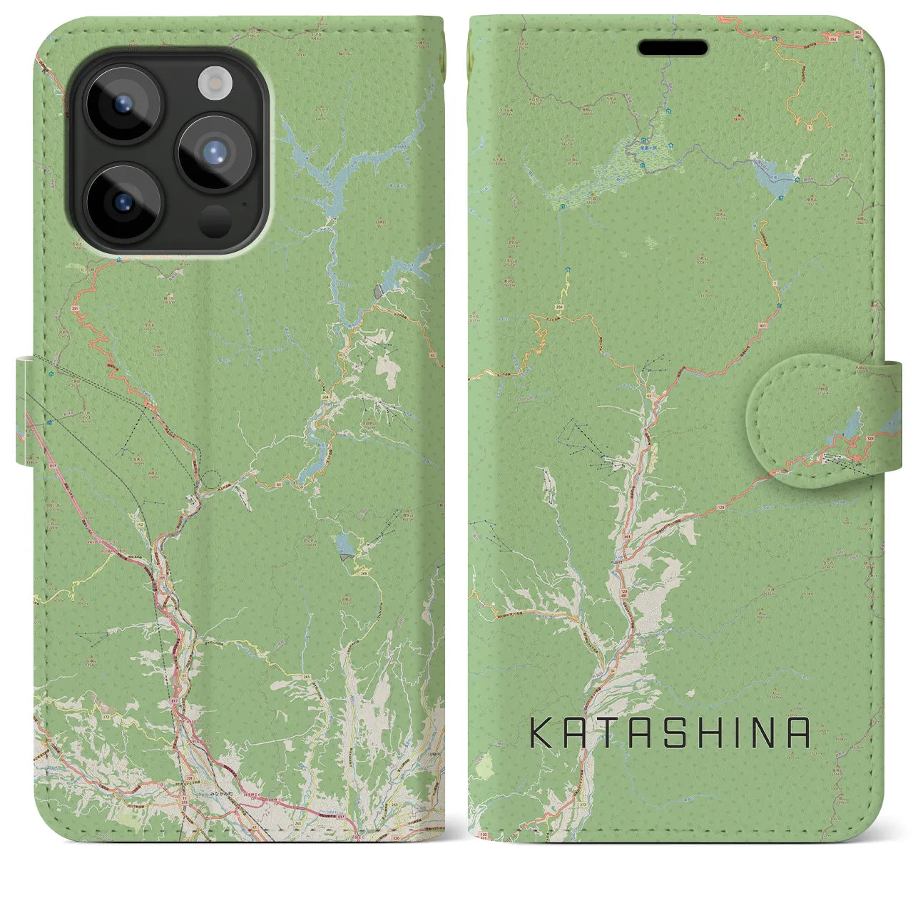 【片品(群馬県)】地図柄iPhoneケース(手帳タイプ)ナチュラル・iPhone 15 Pro Max 用