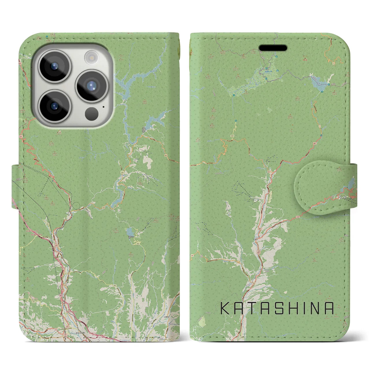 【片品(群馬県)】地図柄iPhoneケース(手帳タイプ)ナチュラル・iPhone 15 Pro 用
