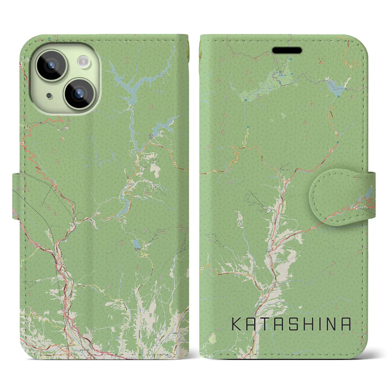 【片品(群馬県)】地図柄iPhoneケース(手帳タイプ)ナチュラル・iPhone 15 用