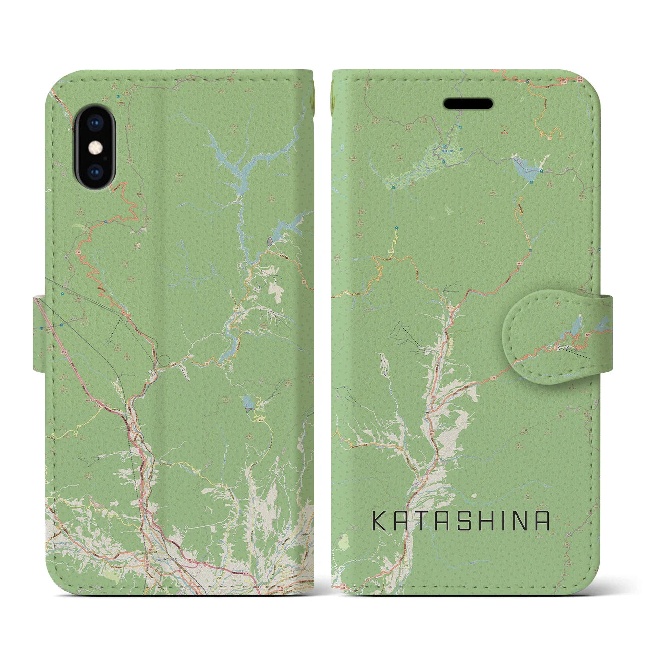 【片品(群馬県)】地図柄iPhoneケース(手帳タイプ)ナチュラル・iPhone XS / X 用