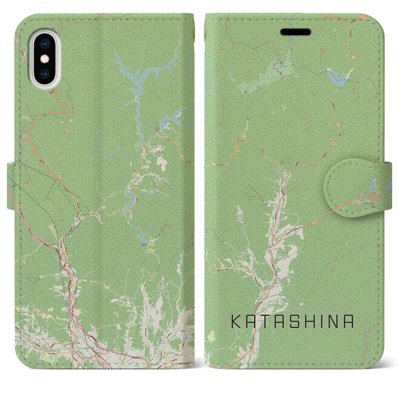 【片品(群馬県)】地図柄iPhoneケース(手帳タイプ)ナチュラル・iPhone XS Max 用