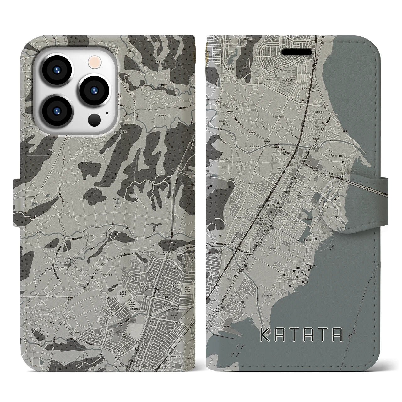 【堅田(滋賀県)】地図柄iPhoneケース(手帳タイプ)