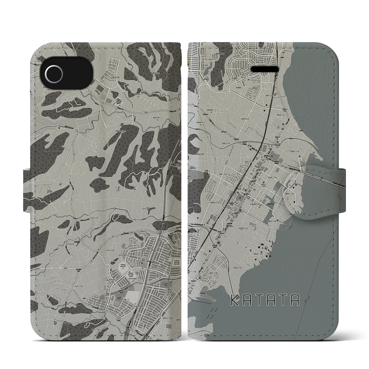 【堅田(滋賀県)】地図柄iPhoneケース(手帳タイプ)モノトーン・iPhone SE(第3 / 第2世代) / 8 / 7 / 6s / 6 用