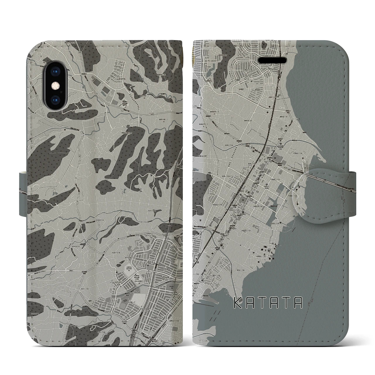 【堅田(滋賀県)】地図柄iPhoneケース(手帳タイプ)モノトーン・iPhone XS / X 用