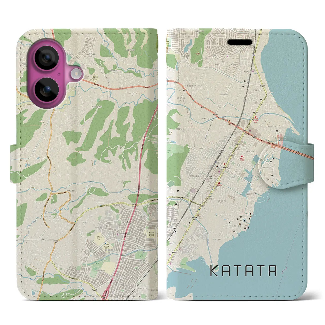 【堅田(滋賀県)】地図柄iPhoneケース(手帳タイプ)ナチュラル・iPhone 16 Pro 用