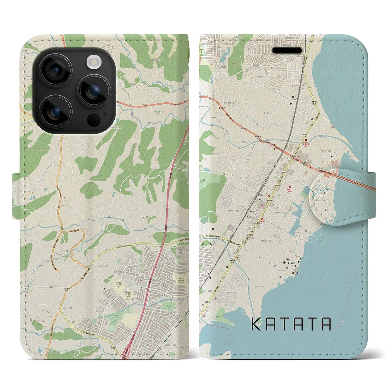 【堅田(滋賀県)】地図柄iPhoneケース(手帳タイプ)ナチュラル・iPhone 16 用