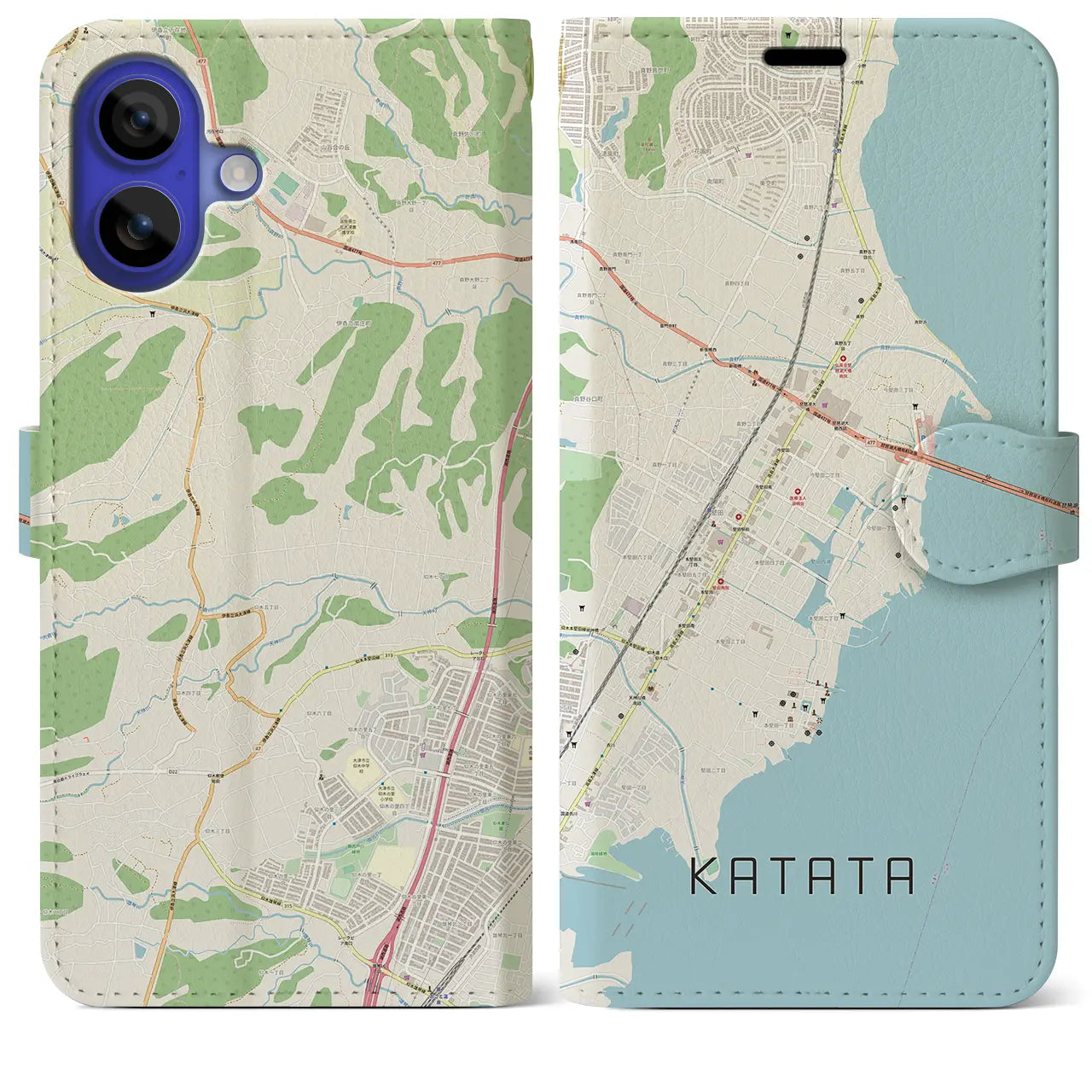 【堅田(滋賀県)】地図柄iPhoneケース(手帳タイプ)ナチュラル・iPhone 16 Pro Max 用