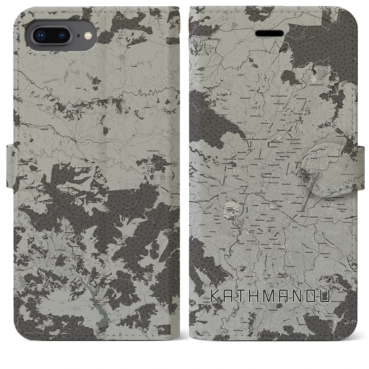 【カトマンズ(ネパール)】地図柄iPhoneケース(手帳タイプ)モノトーン・iPhone 8Plus /7Plus / 6sPlus / 6Plus 用