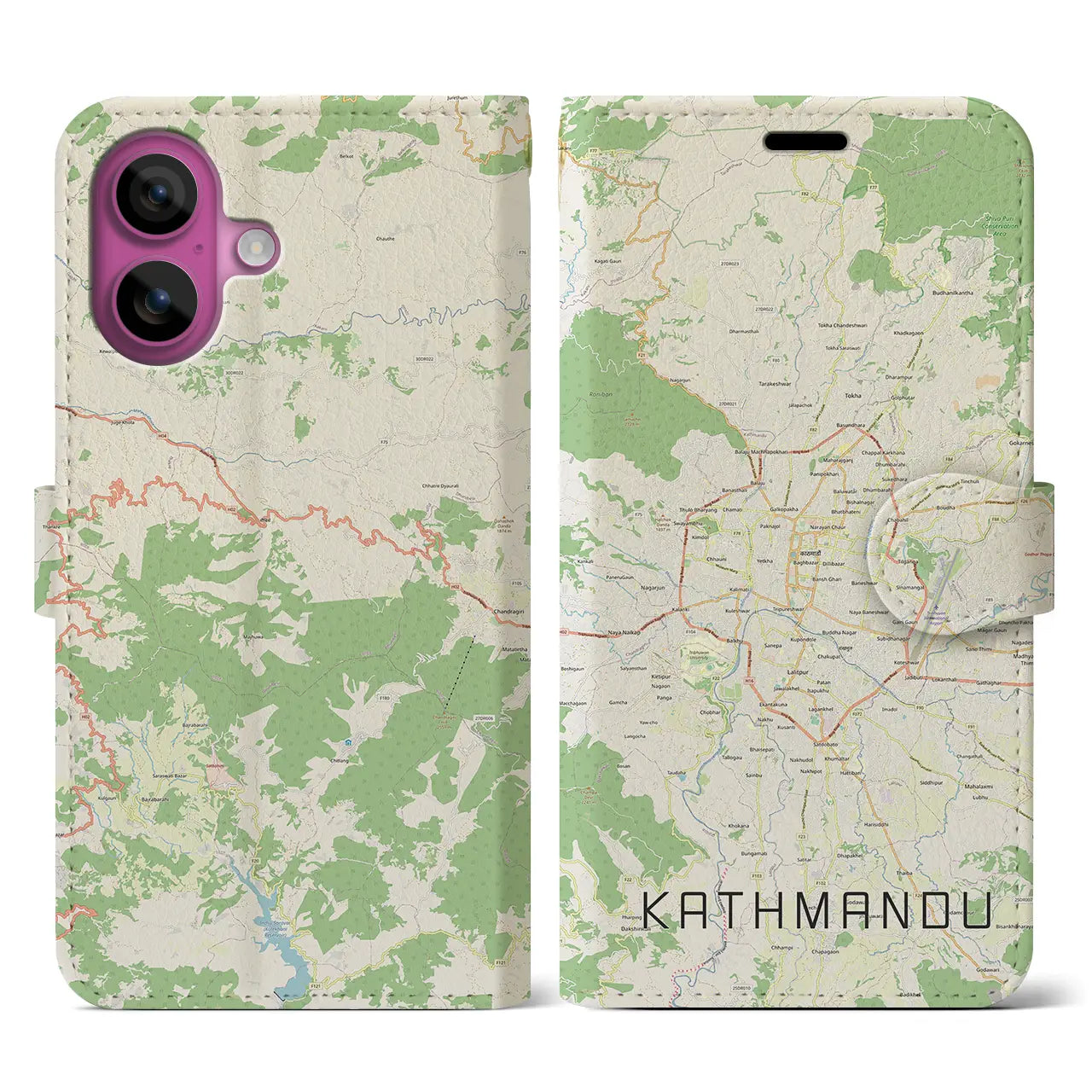 【カトマンズ(ネパール)】地図柄iPhoneケース(手帳タイプ)ナチュラル・iPhone 16 Pro 用