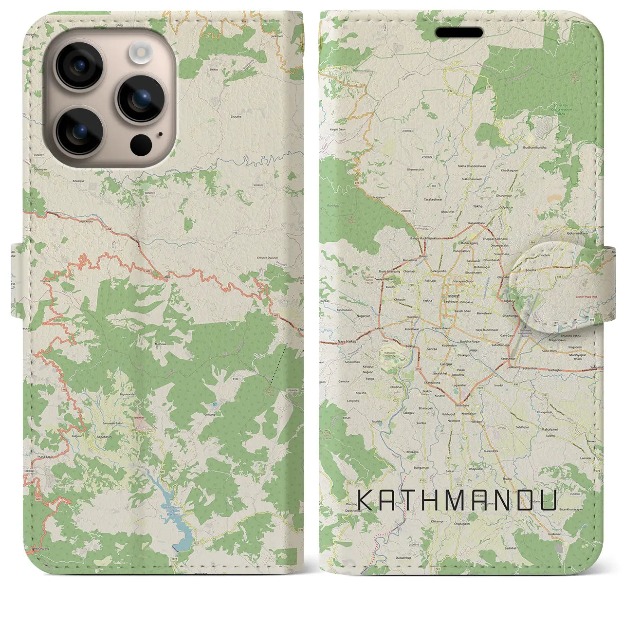 【カトマンズ(ネパール)】地図柄iPhoneケース(手帳タイプ)ナチュラル・iPhone 16 Plus 用