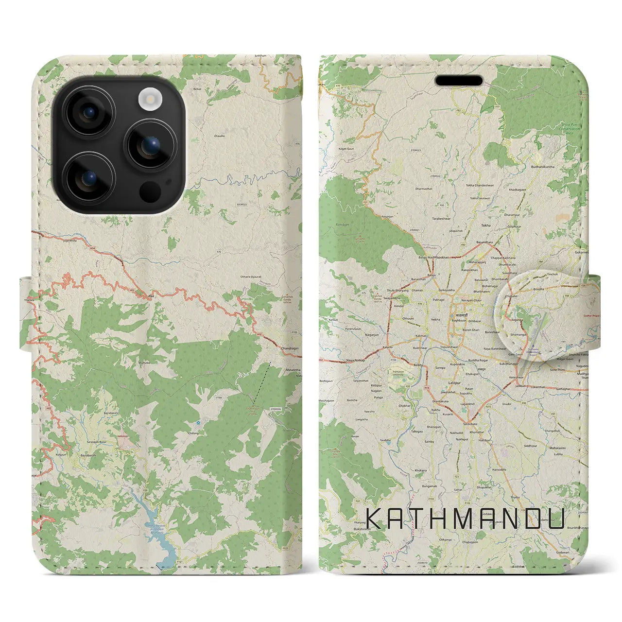 【カトマンズ(ネパール)】地図柄iPhoneケース(手帳タイプ)ナチュラル・iPhone 16 用
