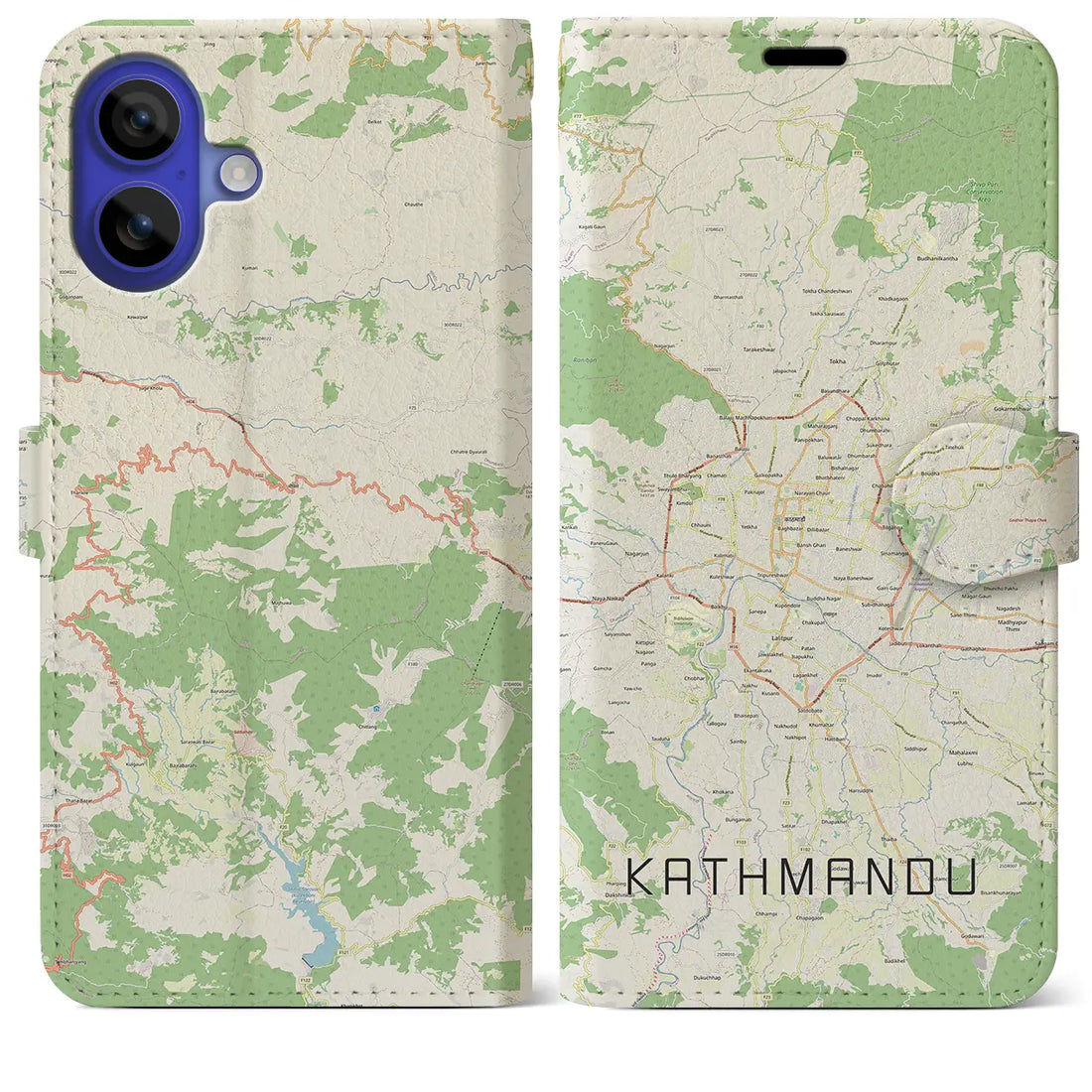 【カトマンズ(ネパール)】地図柄iPhoneケース(手帳タイプ)ナチュラル・iPhone 16 Pro Max 用