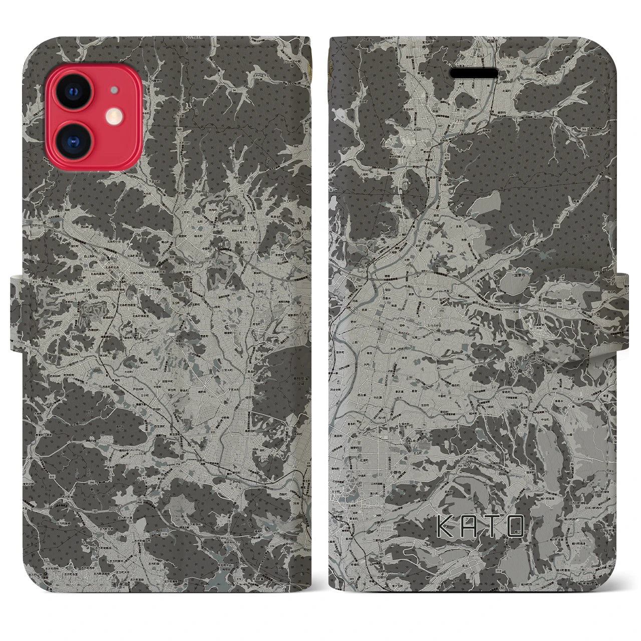【加東(兵庫県)】地図柄iPhoneケース(手帳タイプ)モノトーン・iPhone 11 用