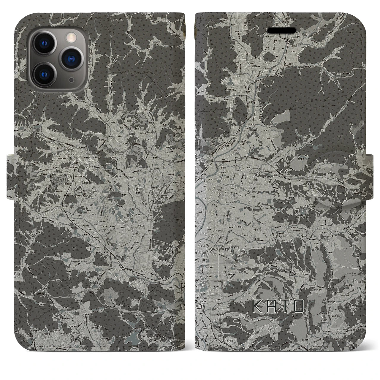【加東(兵庫県)】地図柄iPhoneケース(手帳タイプ)モノトーン・iPhone 11 Pro Max 用