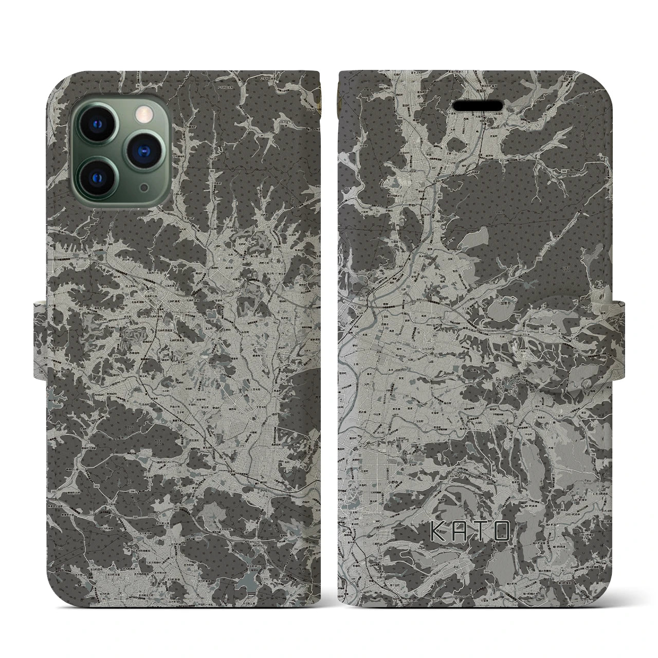 【加東(兵庫県)】地図柄iPhoneケース(手帳タイプ)モノトーン・iPhone 11 Pro 用
