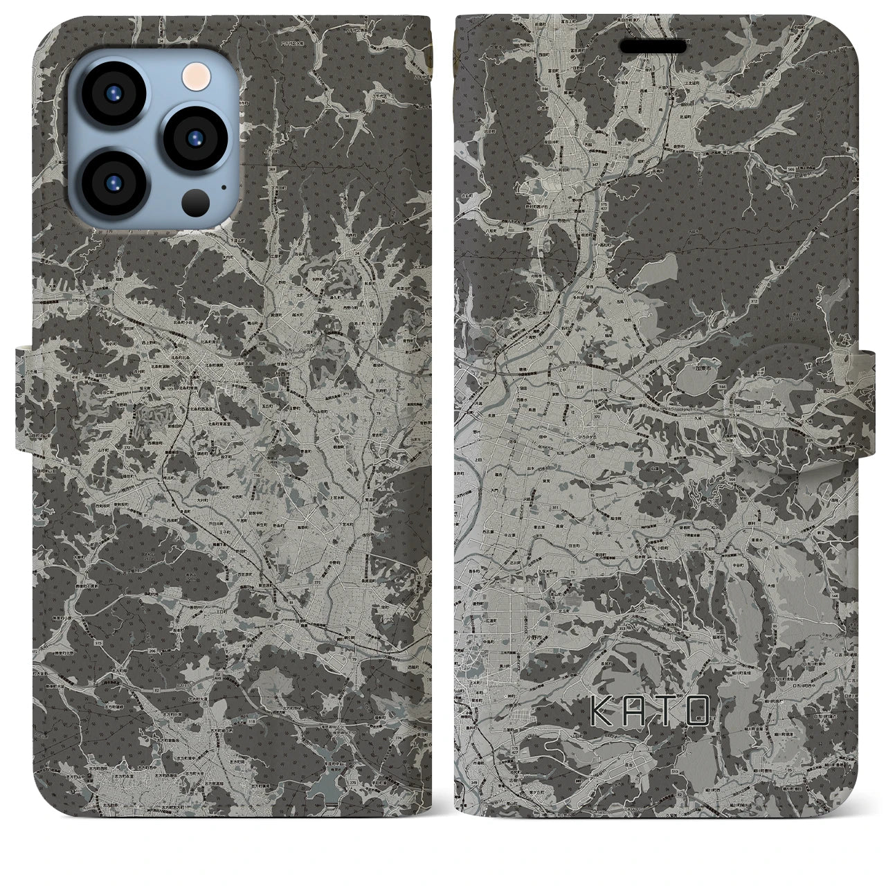 【加東(兵庫県)】地図柄iPhoneケース(手帳タイプ)モノトーン・iPhone 13 Pro Max 用