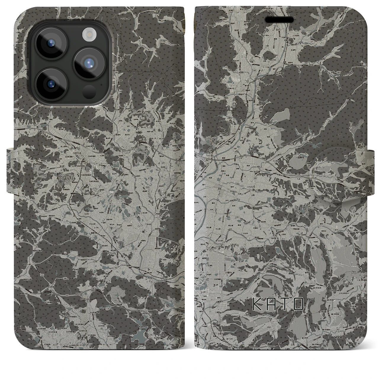 【加東(兵庫県)】地図柄iPhoneケース(手帳タイプ)モノトーン・iPhone 15 Pro Max 用