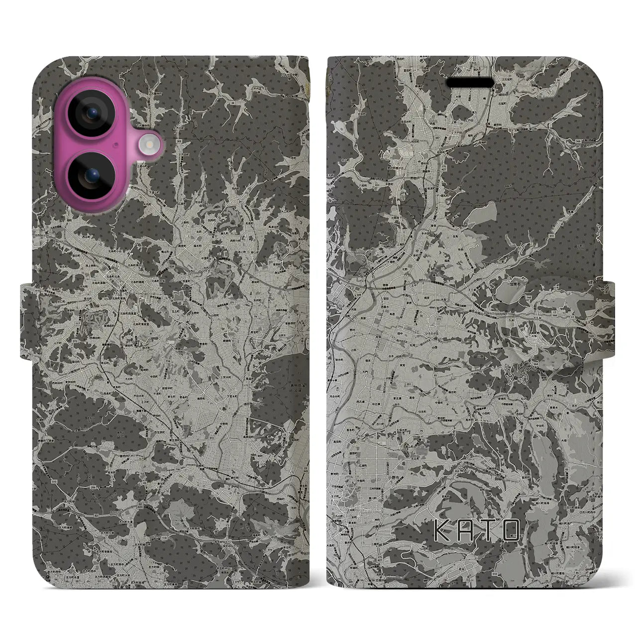 【加東(兵庫県)】地図柄iPhoneケース(手帳タイプ)モノトーン・iPhone 16 Pro 用