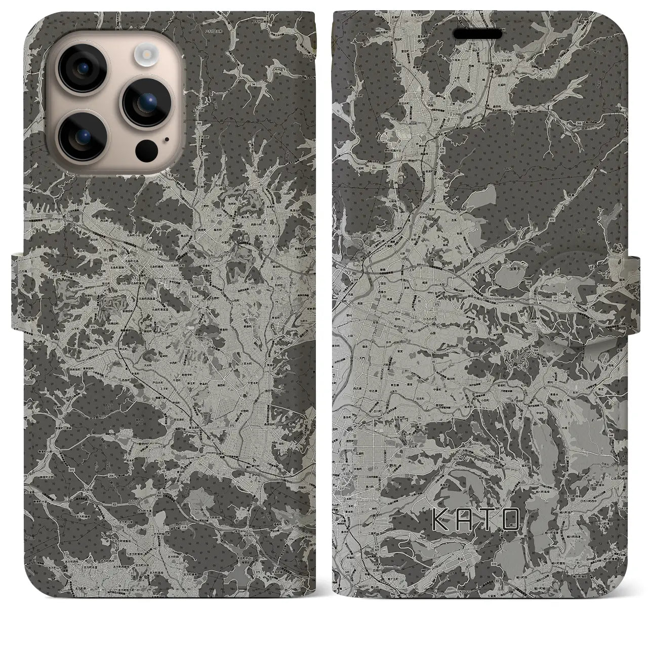【加東(兵庫県)】地図柄iPhoneケース(手帳タイプ)モノトーン・iPhone 16 Plus 用
