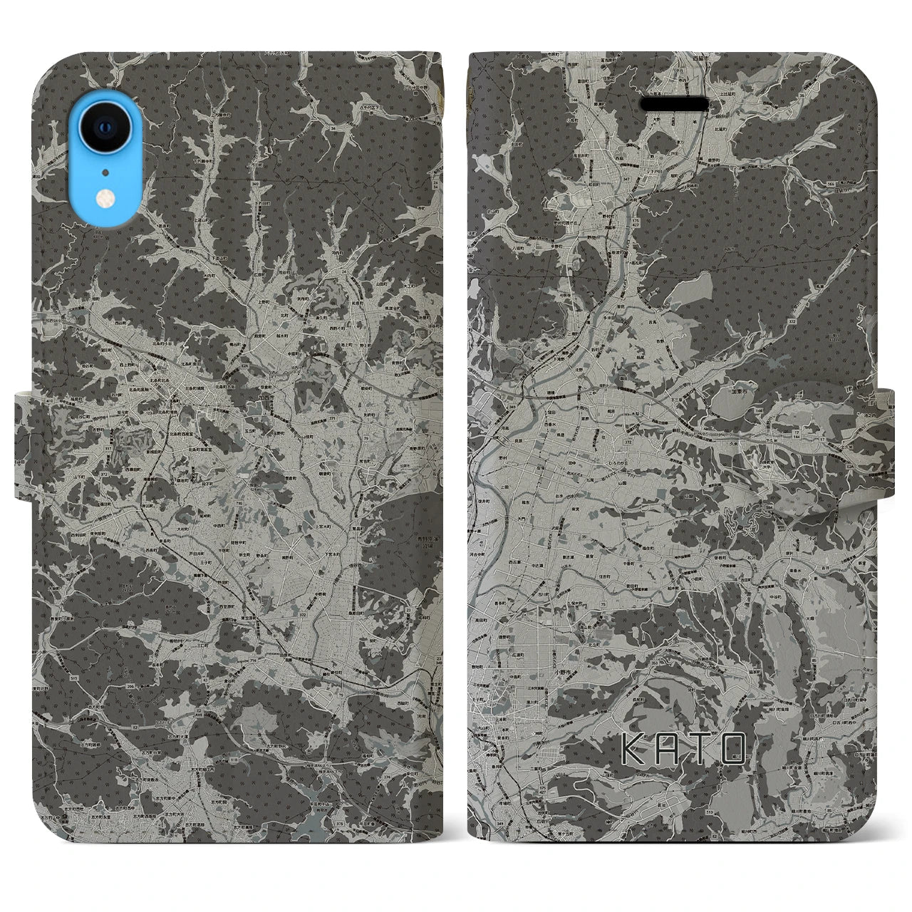 【加東(兵庫県)】地図柄iPhoneケース(手帳タイプ)モノトーン・iPhone XR 用