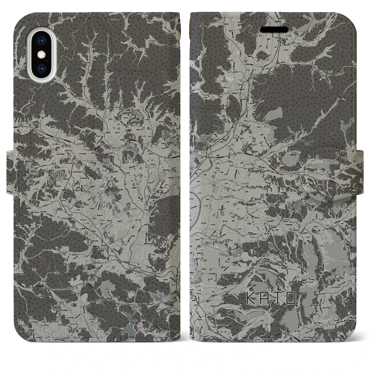 【加東(兵庫県)】地図柄iPhoneケース(手帳タイプ)モノトーン・iPhone XS Max 用