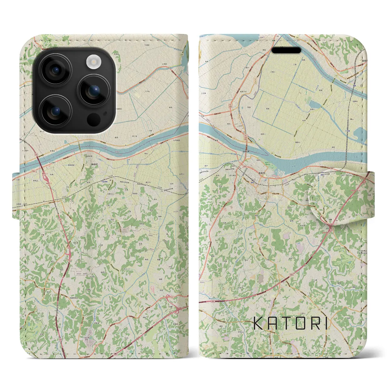 【香取(千葉県)】地図柄iPhoneケース(手帳タイプ)ナチュラル・iPhone 16 用