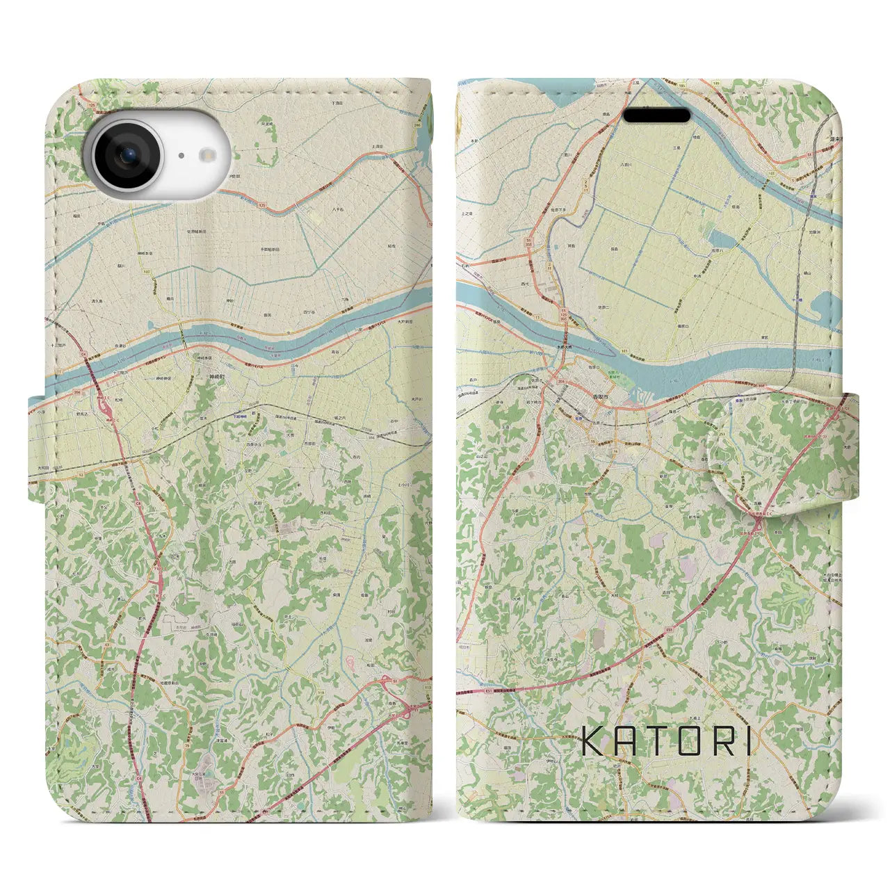 【香取(千葉県)】地図柄iPhoneケース(手帳タイプ)