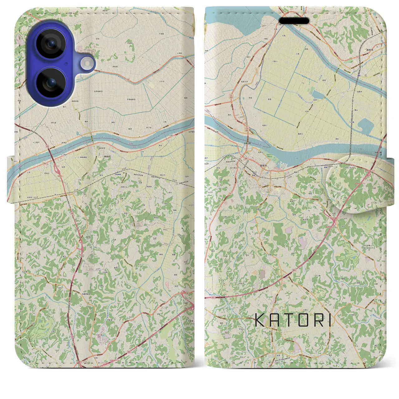 【香取(千葉県)】地図柄iPhoneケース(手帳タイプ)ナチュラル・iPhone 16 Pro Max 用