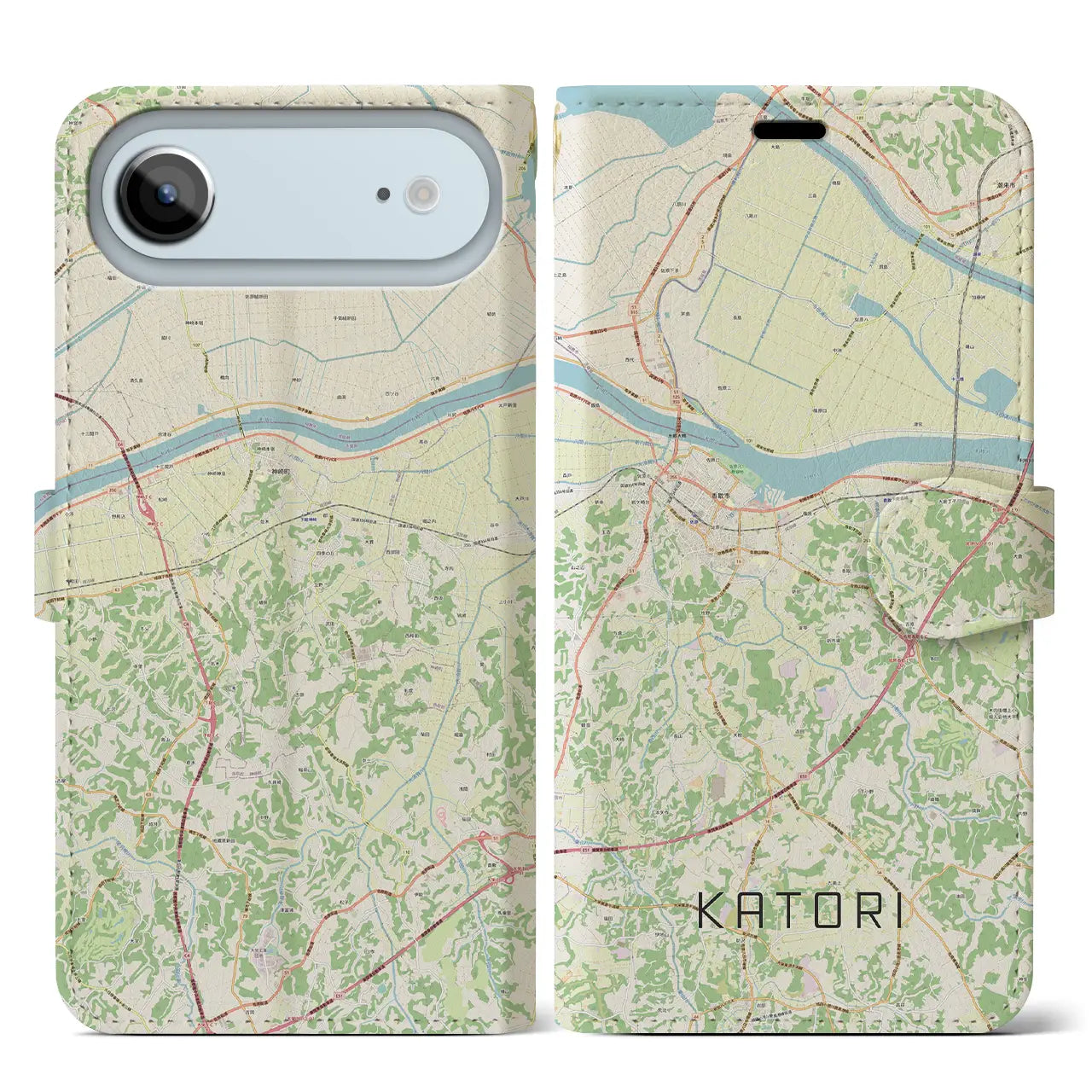 【香取(千葉県)】地図柄iPhoneケース(手帳タイプ)ナチュラル・iPhone 17 Pro Max 用