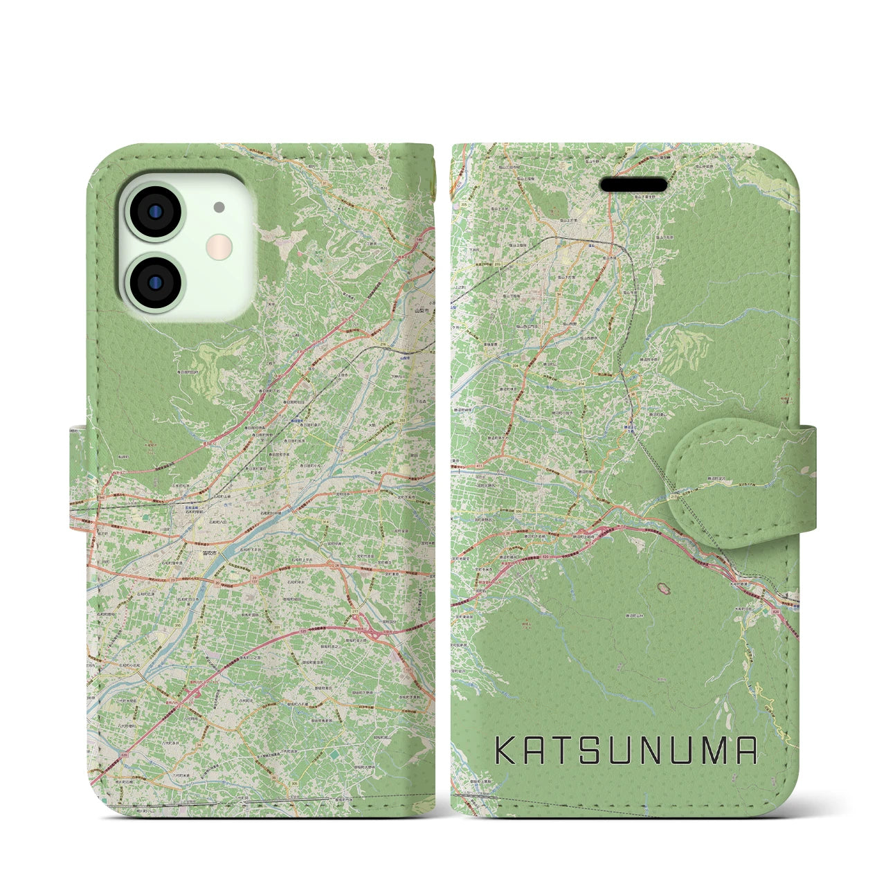 【勝沼(山梨県)】地図柄iPhoneケース(手帳タイプ)ナチュラル・iPhone 12 mini 用