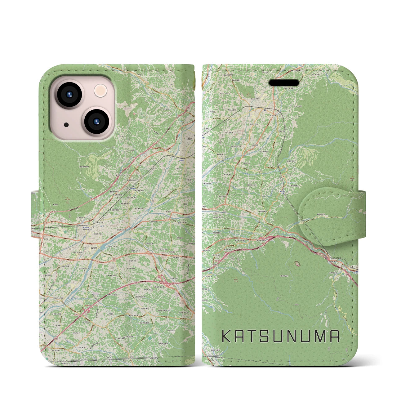 【勝沼(山梨県)】地図柄iPhoneケース(手帳タイプ)ナチュラル・iPhone 13 mini 用