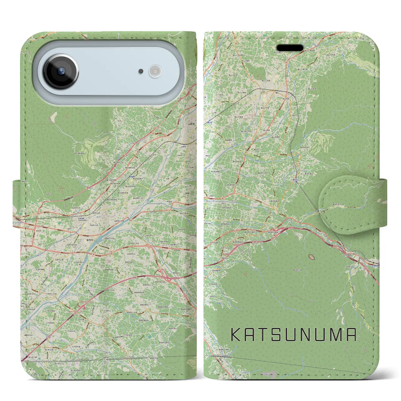 【勝沼(山梨県)】地図柄iPhoneケース(手帳タイプ)モノトーン・iPhone 17 Pro Max 用