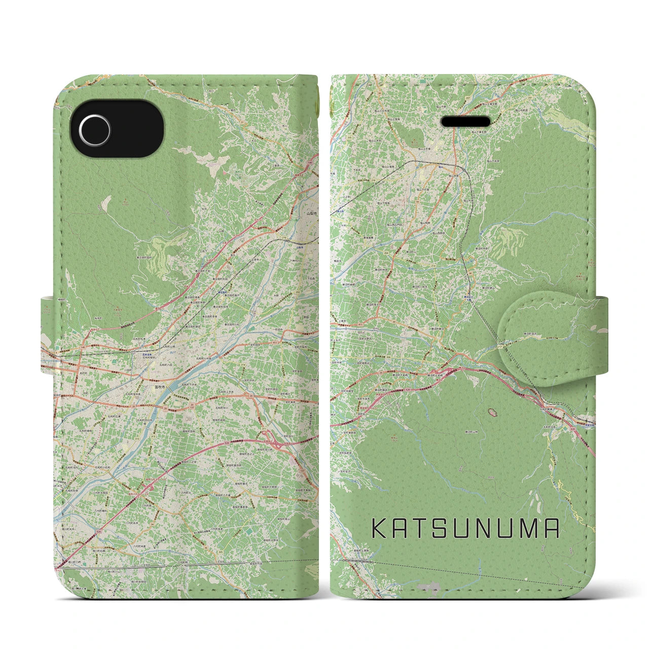 【勝沼(山梨県)】地図柄iPhoneケース(手帳タイプ)ナチュラル・iPhone SE(第3 / 第2世代) / 8 / 7 / 6s / 6 用