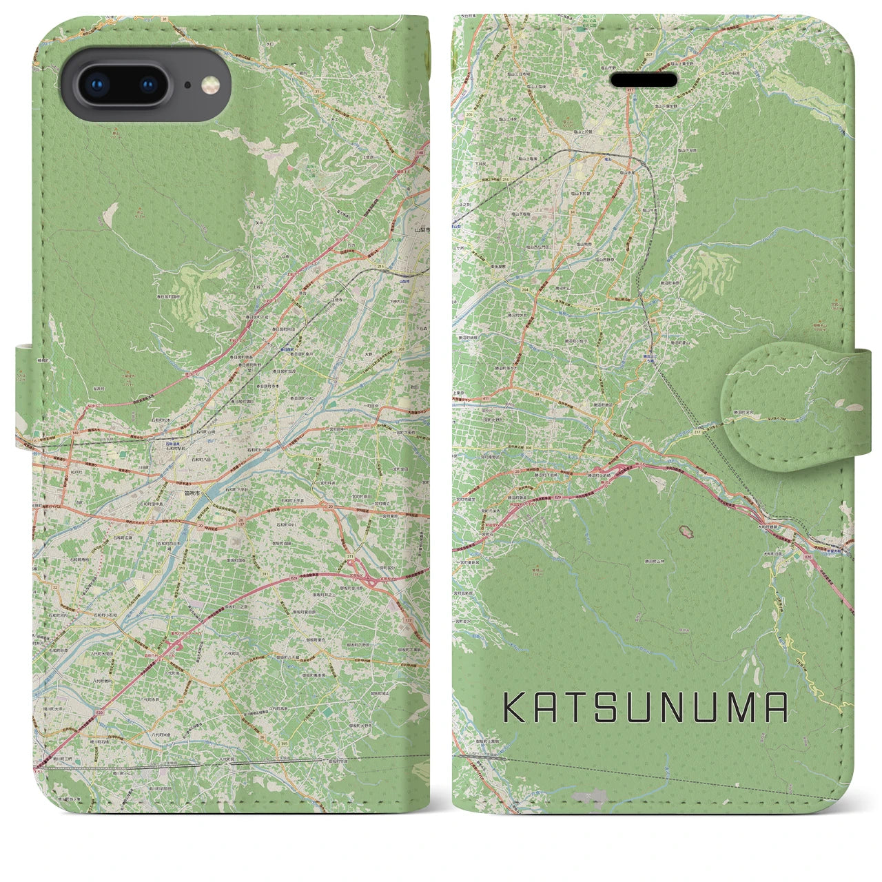 【勝沼(山梨県)】地図柄iPhoneケース(手帳タイプ)ナチュラル・iPhone 8Plus /7Plus / 6sPlus / 6Plus 用