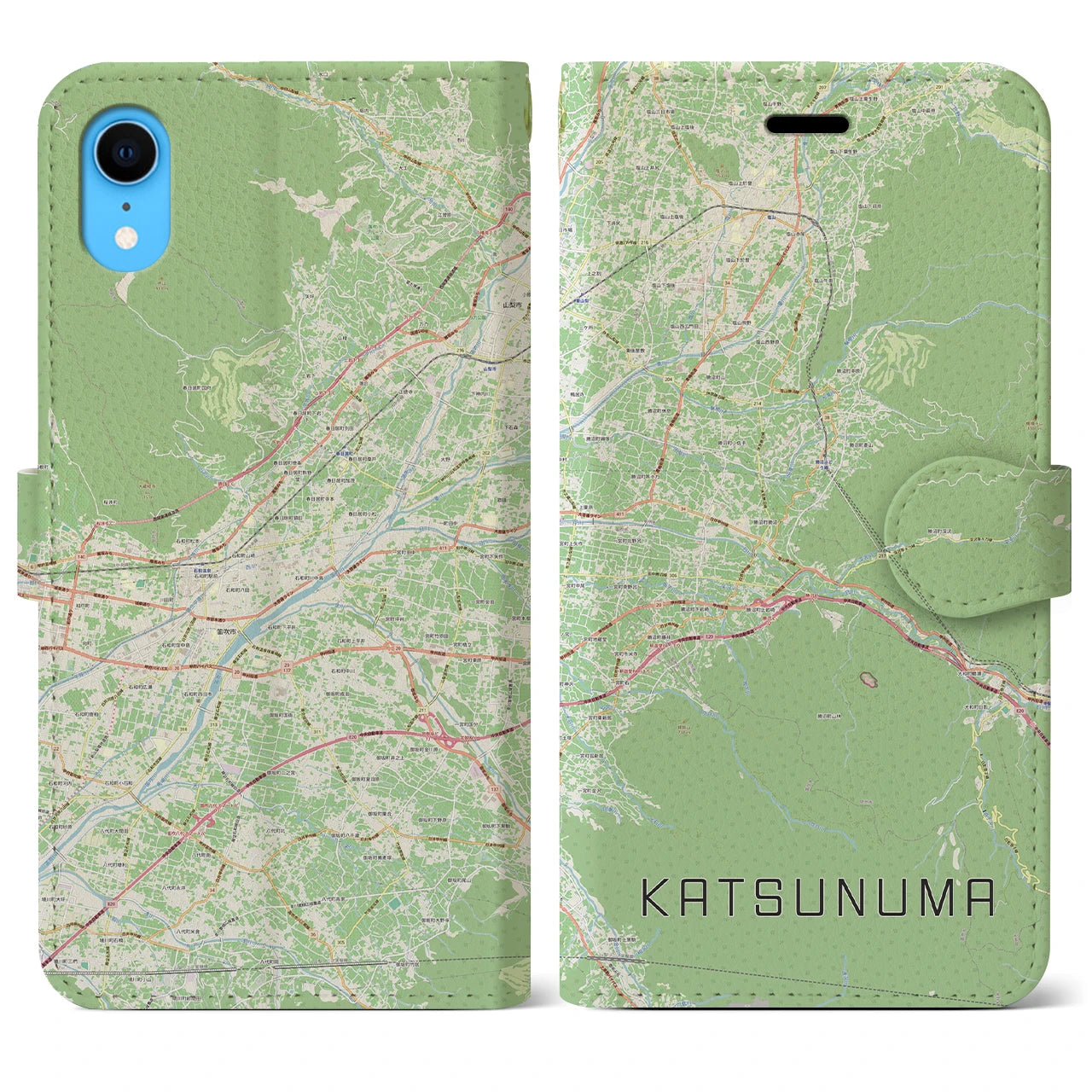 【勝沼(山梨県)】地図柄iPhoneケース(手帳タイプ)ナチュラル・iPhone XR 用