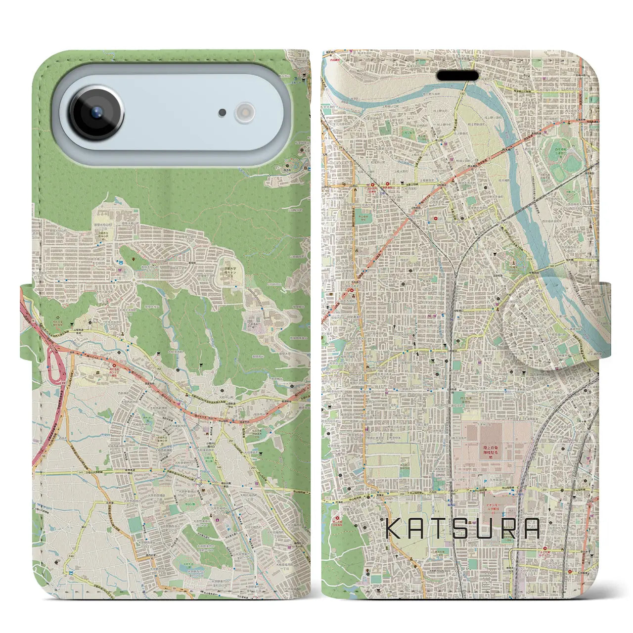 【桂(京都府)】地図柄iPhoneケース(手帳タイプ)ナチュラル・iPhone 17 Pro Max 用