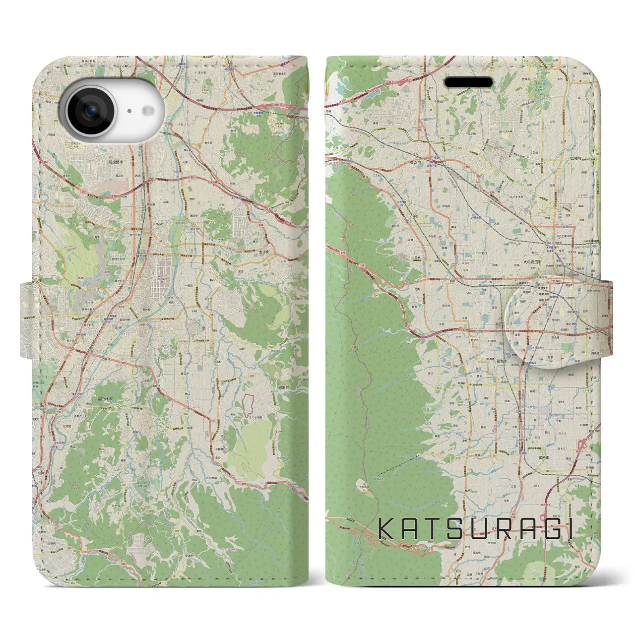 【葛城(奈良県)】地図柄iPhoneケース(手帳タイプ)