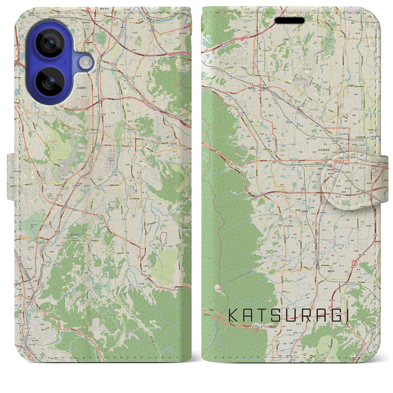 【葛城(奈良県)】地図柄iPhoneケース(手帳タイプ)ナチュラル・iPhone 16 Pro Max 用