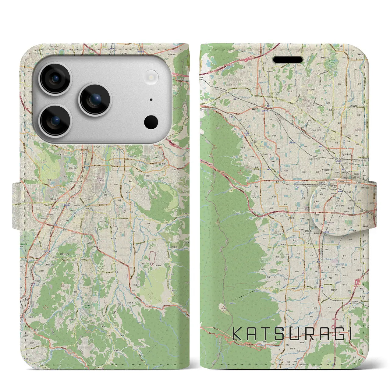 【葛城(奈良県)】地図柄iPhoneケース(手帳タイプ)